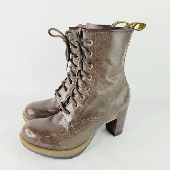 Dr. Martens Darcie Women 8 US 39 EU Brown Leather Lace Heeled Ankle Boots - Picture 1 of 15
